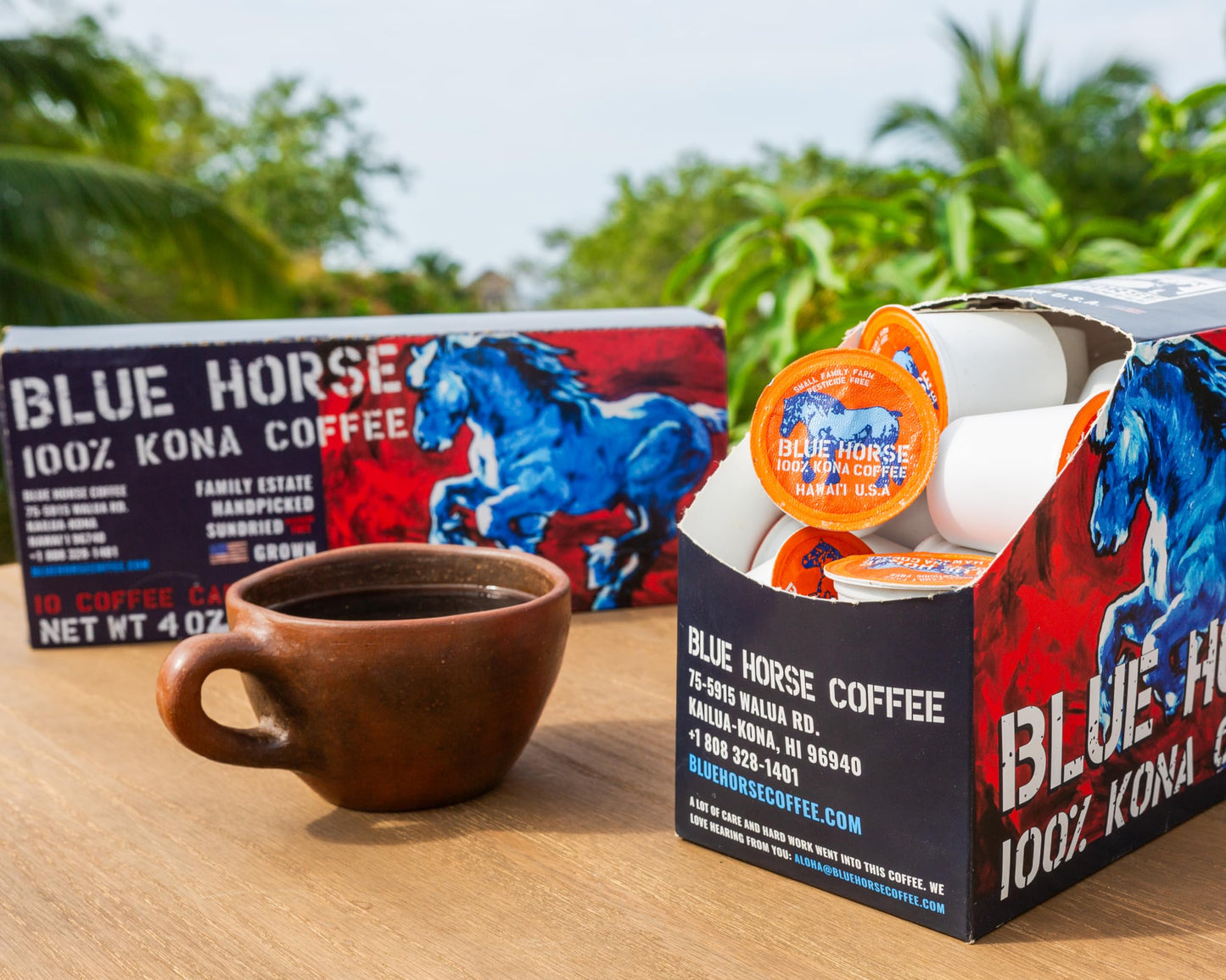 Blue Horse 100% Kona Coffee Pods, Medium Roast, 20ct Single Serve, Compatible with K Cups 2.0, Farm Fresh, Authentic Arabica Bea