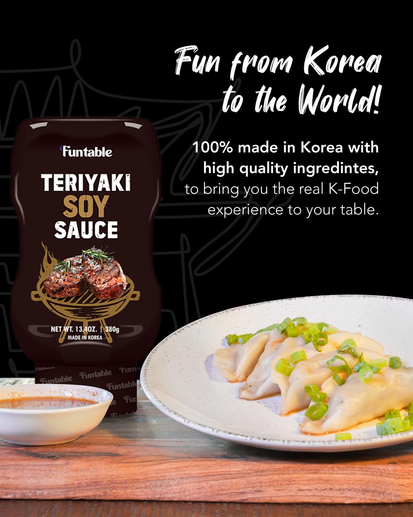 Funtable Teriyaki Soy Sauce (Teriyaki, 13.04 Oz, Pack Of 1) - Korean Authentic Sweet Soy Sauce, Ideal For Dipping, Marinating, &