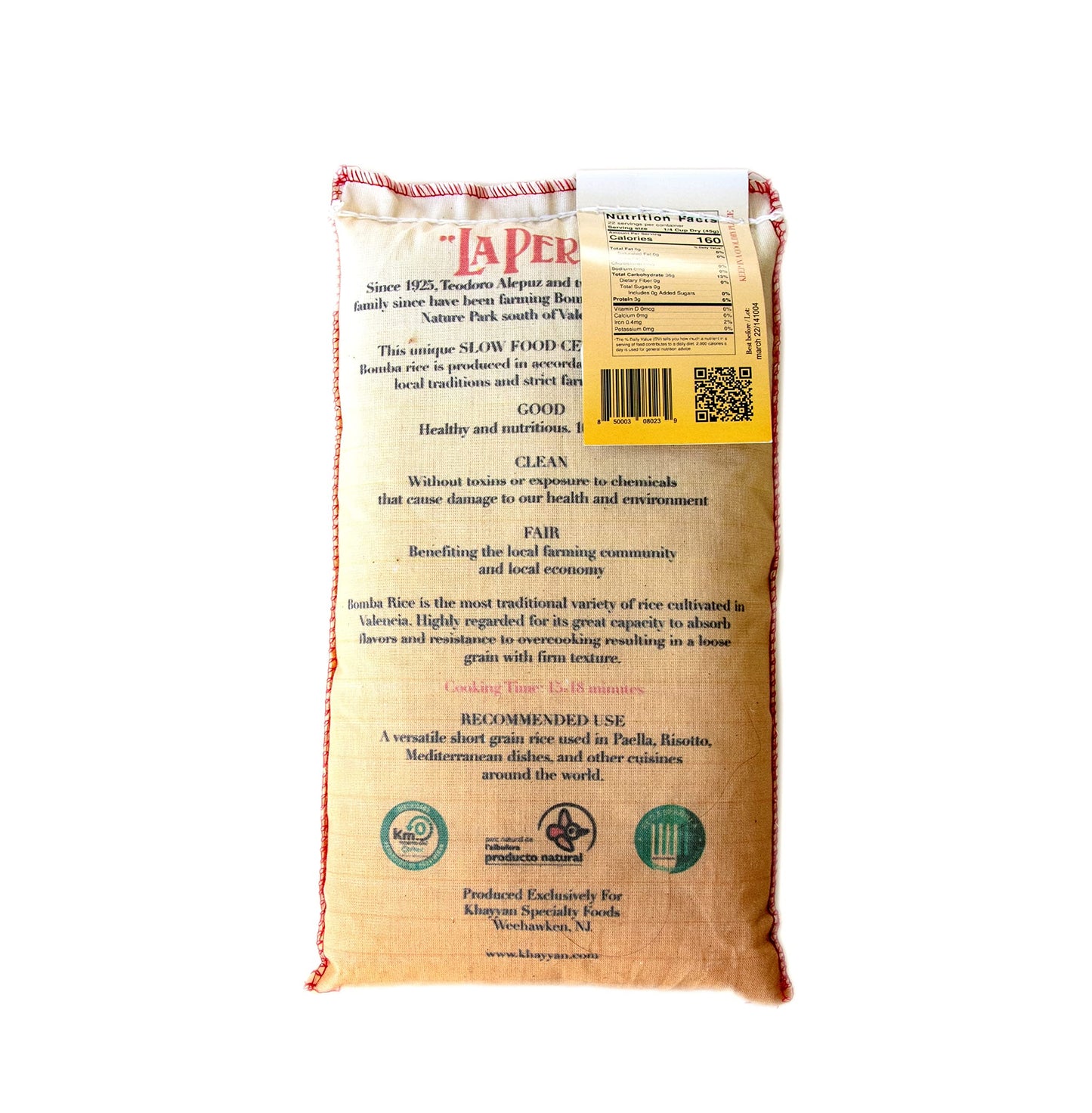 La Perla | Bomba Rice | Denomination Of Origin Valencia Spain | Slow Food Valencia Certified | Naturally Grown | Perfect For Pae