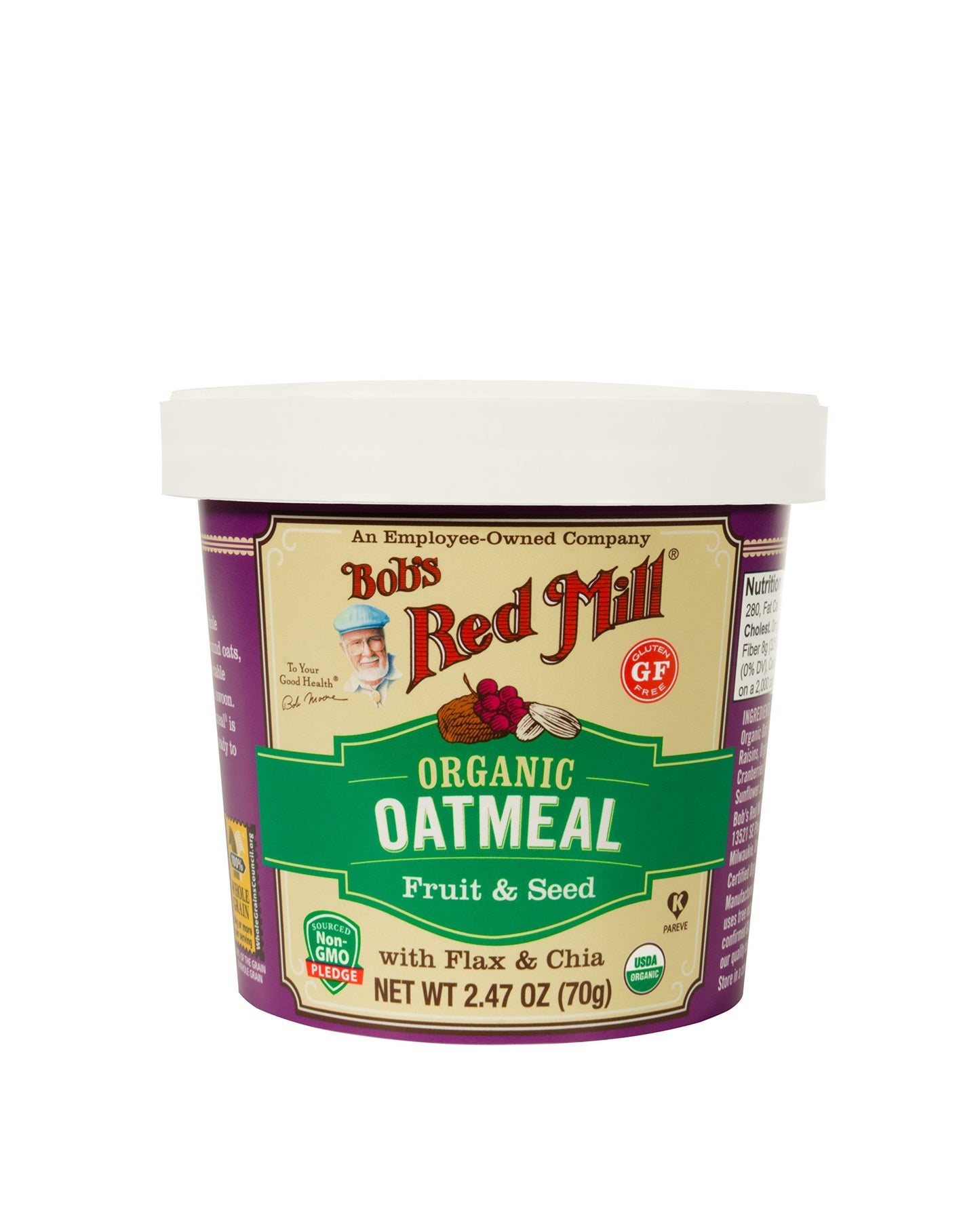 Bob's Red Mill Organic Gluten Free Oatmeal Cup, Fruit & Seed, 2.47 Ounce (Pack of 12), Non-GMO, Whole Grain, Kosher