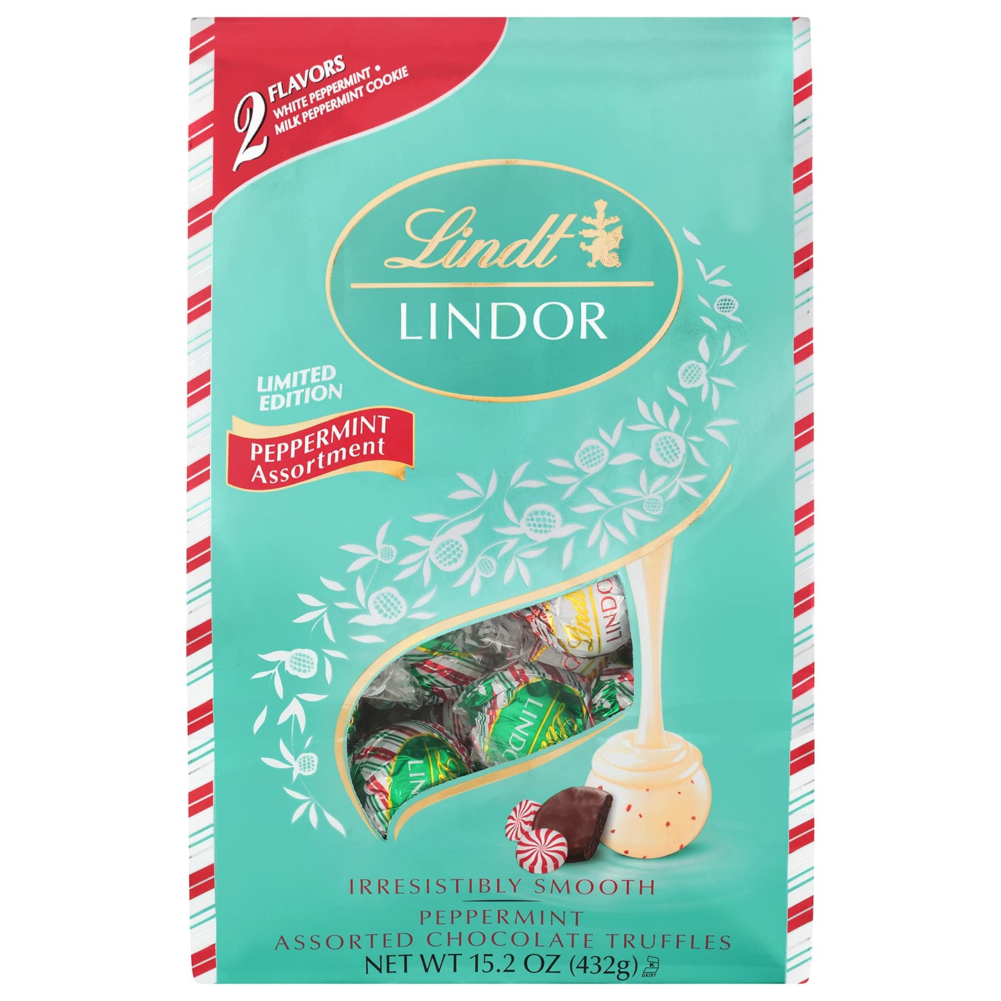 Lindt LINDOR Holiday Assorted Peppermint Chocolate Candy Truffles  15.2 oz. Bag