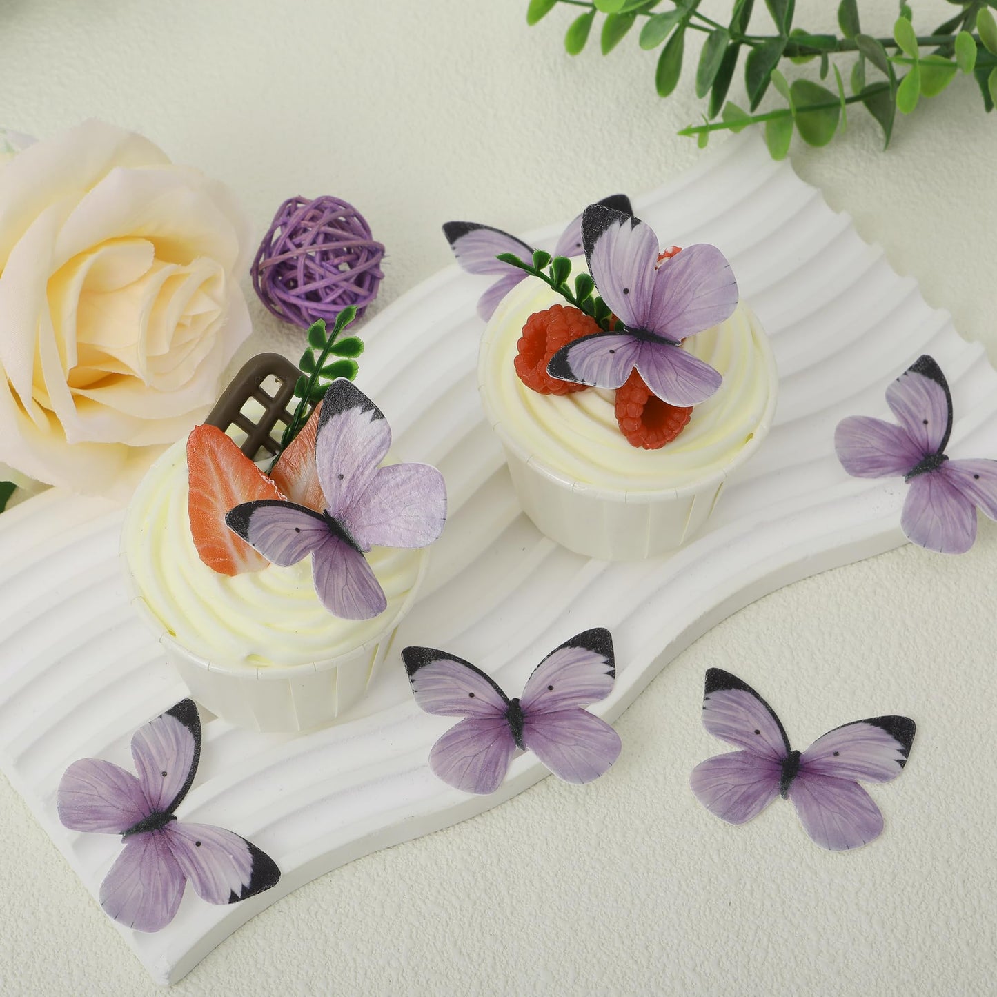 50Pcs Edible Butterflies Cake Decorations-Small Pastel Purple Butterfly Cake And Cupcake Toppers Wafer Paper Butterfly Decor For