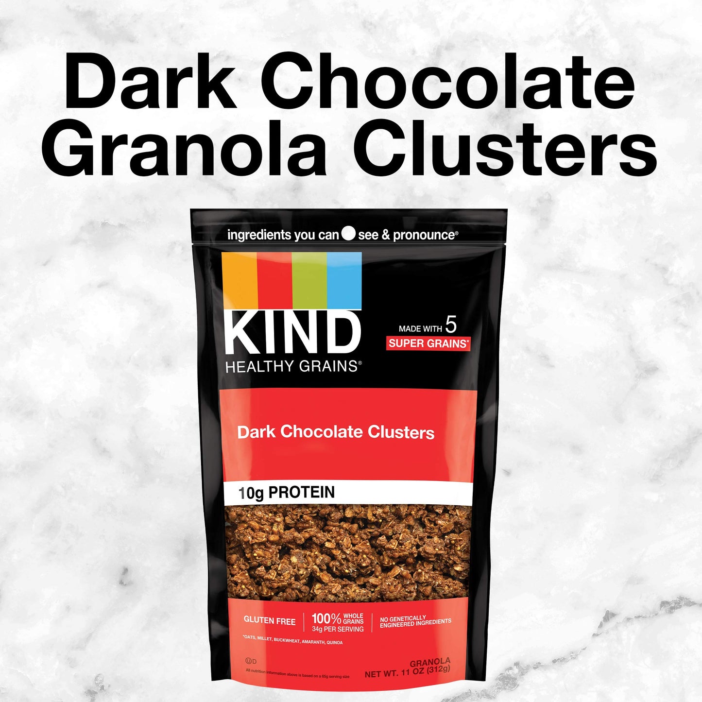 Kind Healthy Grains Clusters, Dark Chocolate Granola, Gluten Free, 10G Protein, 11 Ounce (Pack Of 6)