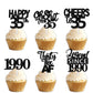18pcs Black Glitter Happy 35th Dessert Cupcake Topper Pick for Funny Legend Since 1990 Theme Decor Supplies Men Women Happy 35 B