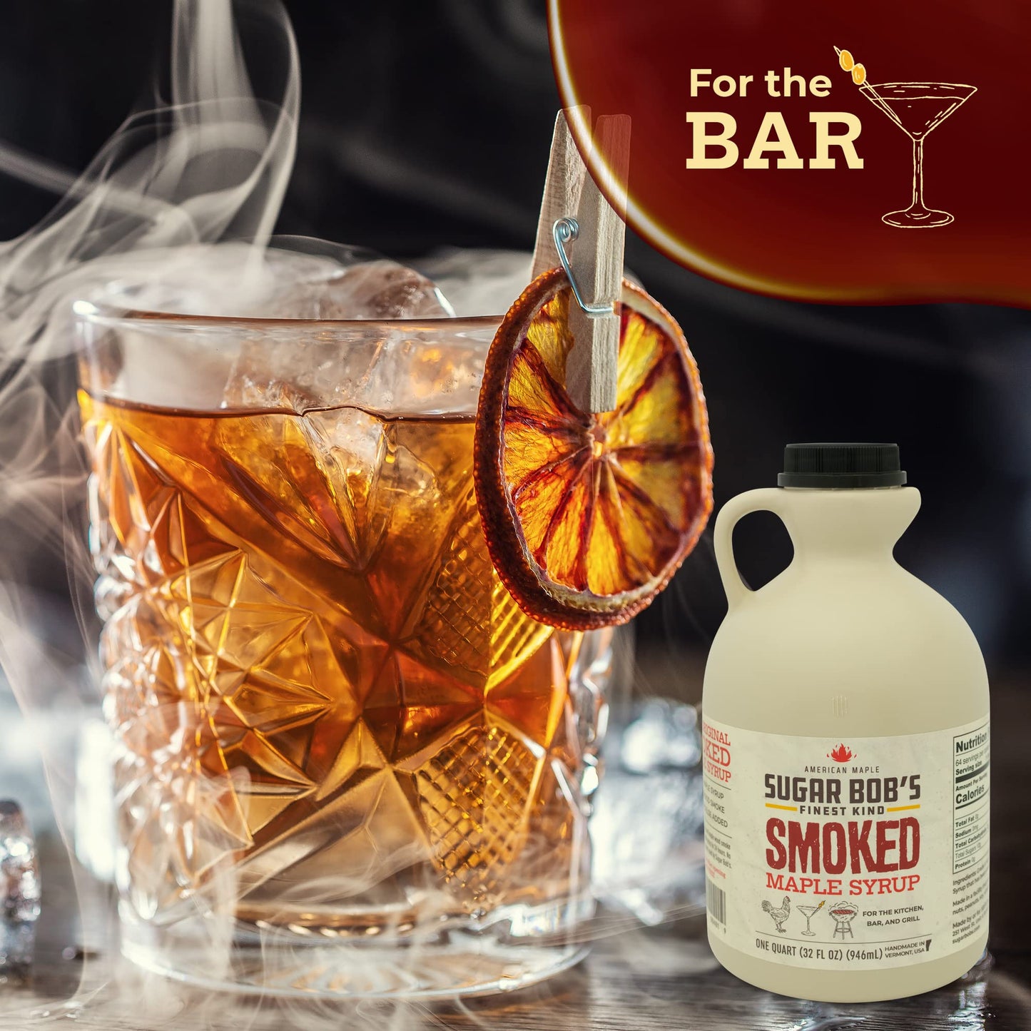 Sugar Bobs Finest Kind Smoked Maple Syrup Glaze 32 fl oz Made in Vermont