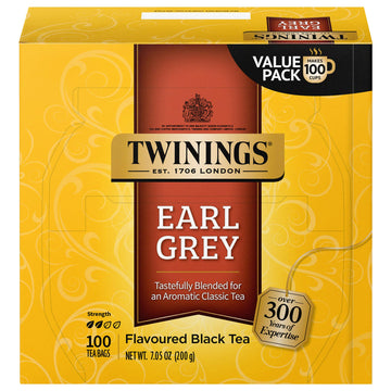 Twinings Earl Grey Black Tea Individually Wrapped Bags, 100 Count (Pack Of 1), Flavoured With Citrus & Bergamot, Caffeinated, Enjoy Hot Or Iced | Packaging May Vary