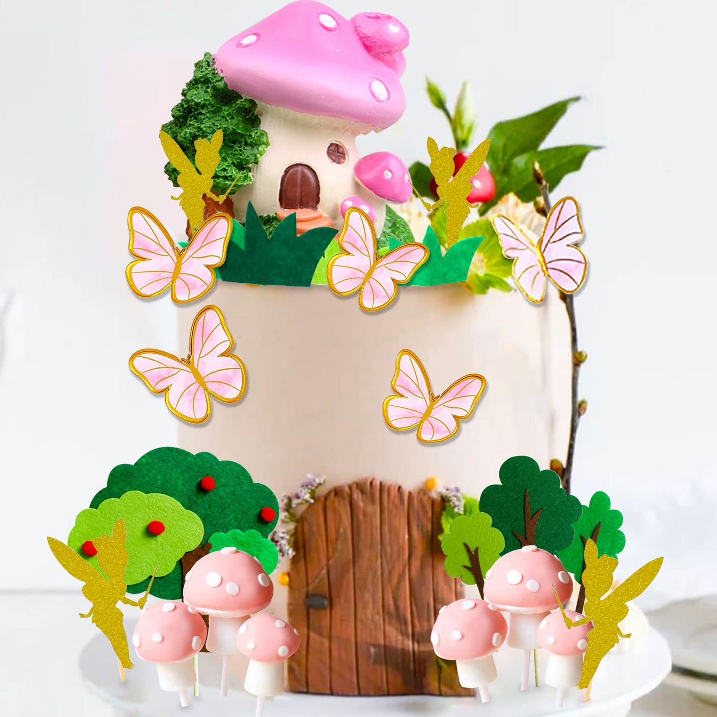 Jevenis Fairy Cake Decoration Garden Fairy Cake Decoration Mushroom House Cake Decoration Mushroom Cake Decoration Butterfly Cak