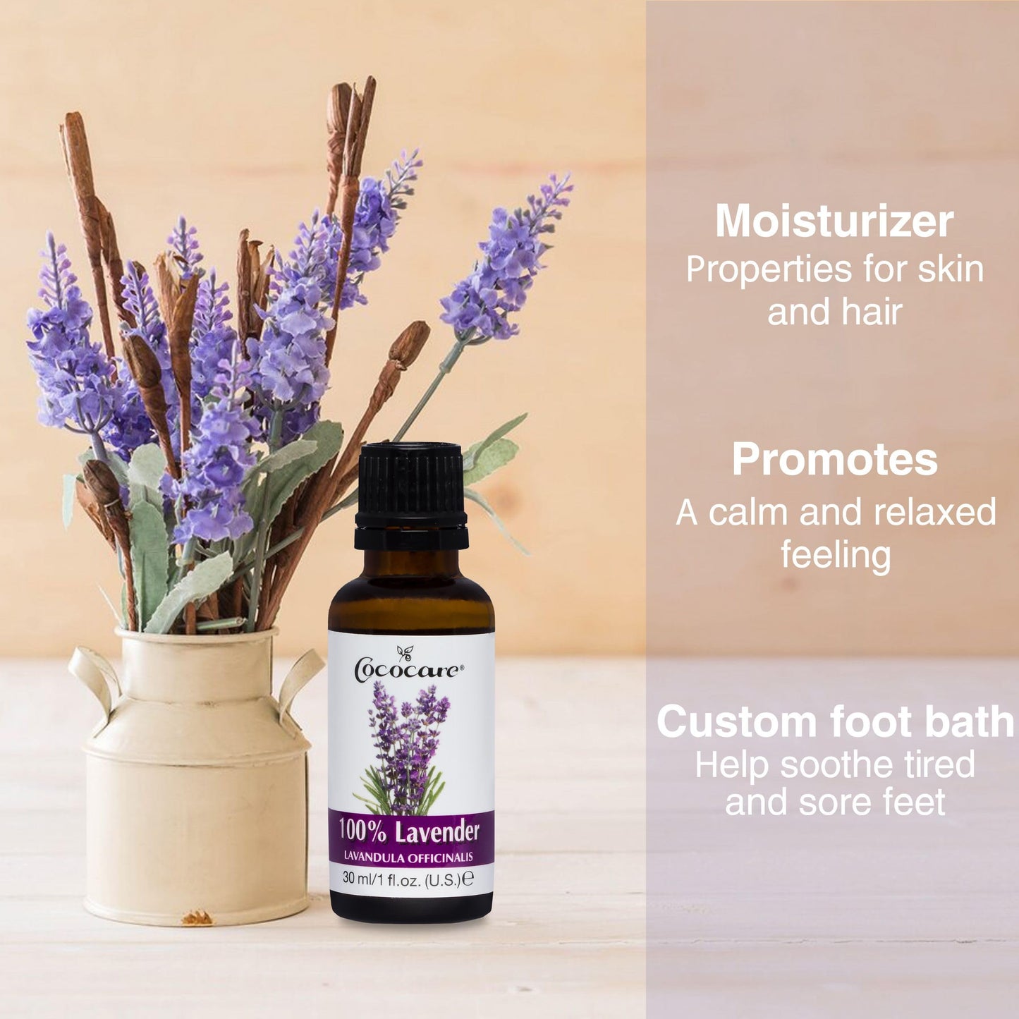 Cococare 100% Lavender Oil - Essential Oil From Lavender Flowers For Skin And Hair - 1 Fl Oz