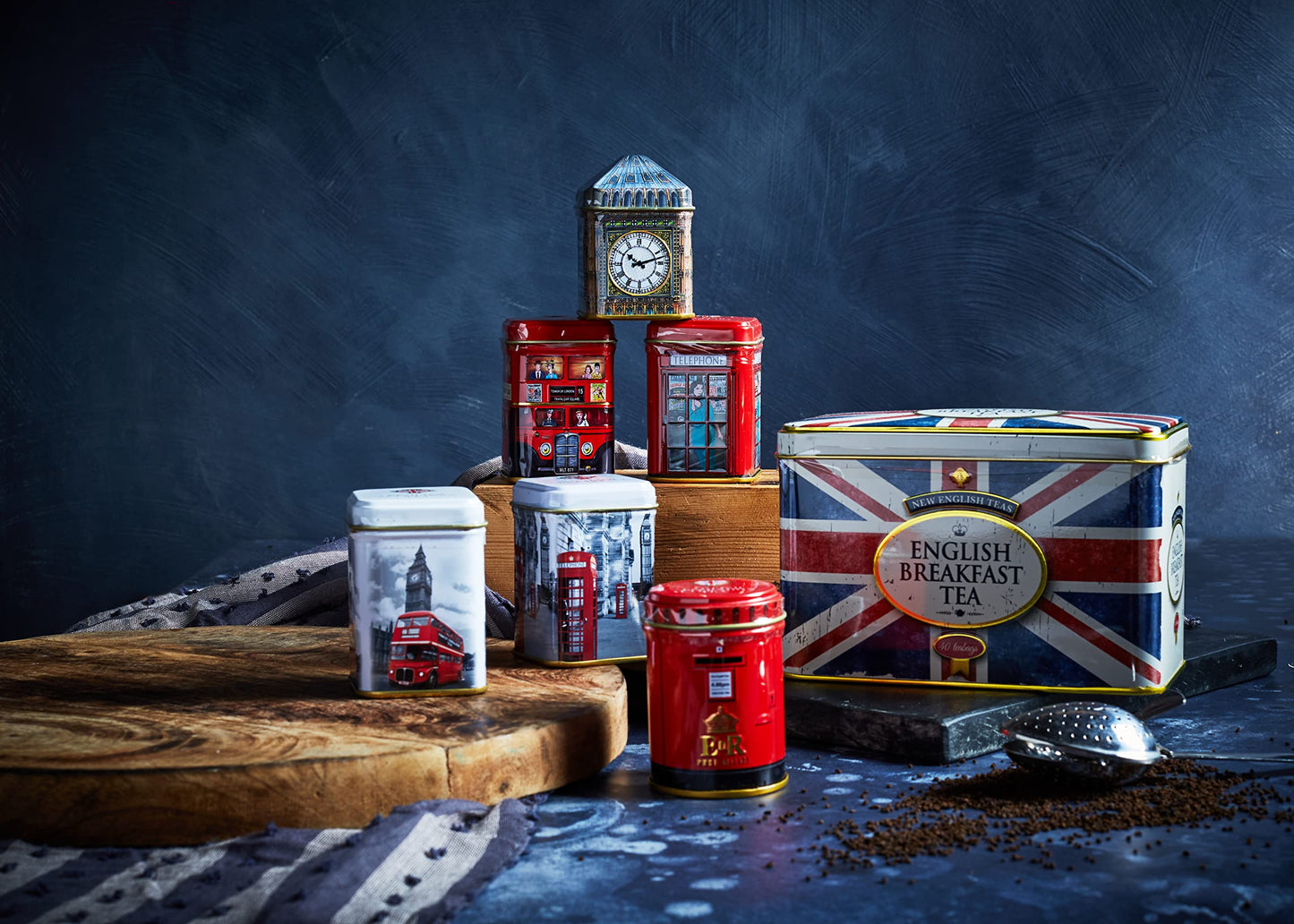 Iconic London Sights 6X Tea Tins With Fine English Breakfast Loose Leaf Tea, British Souvenir, Big Ben, Uk Foods