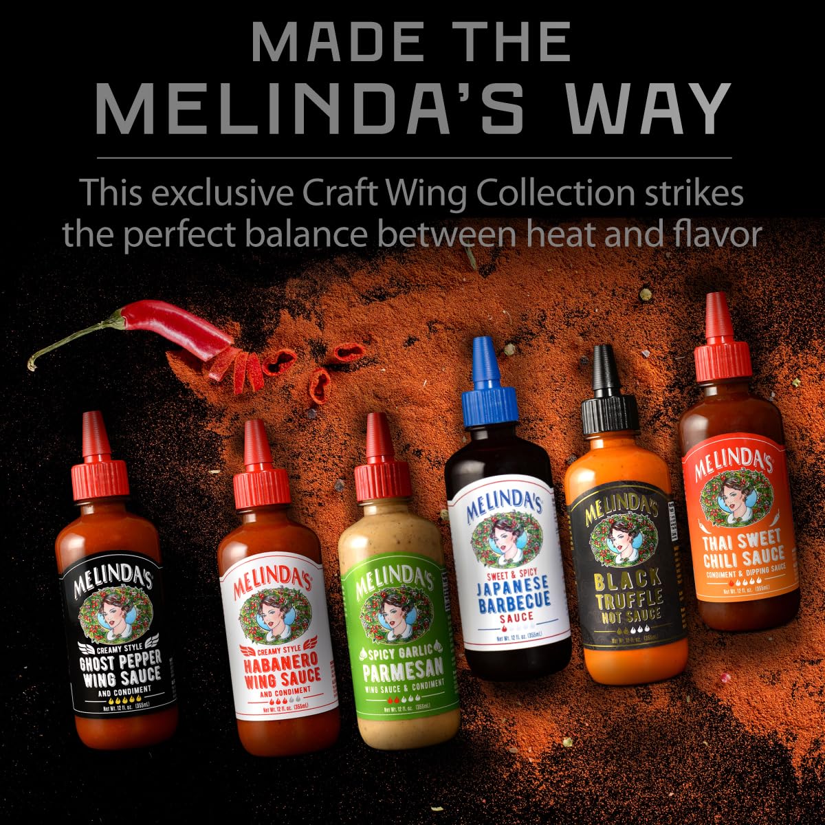 Melindas Craft Wing Sauce Gift Set - 6 Flavors, 12 oz Each, 6 Pack