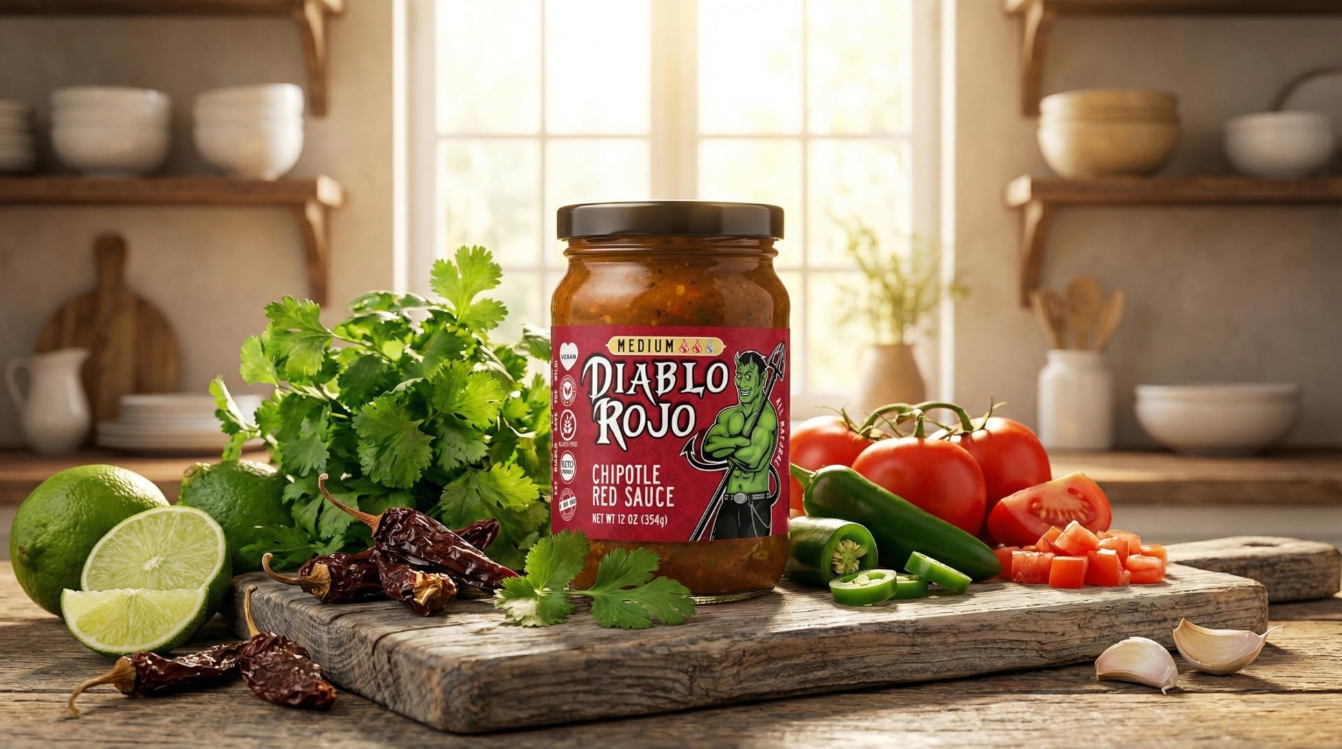 Diablo Rojo Chipolte Salsa, 12oz jar bursting w/ flavor, hand crafted, in small batches, by our family business. Enjoy this heal