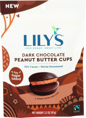 Lilys Sweets Dark Chocolate Peanut Butter Cups 3.2 Ounce Pouch