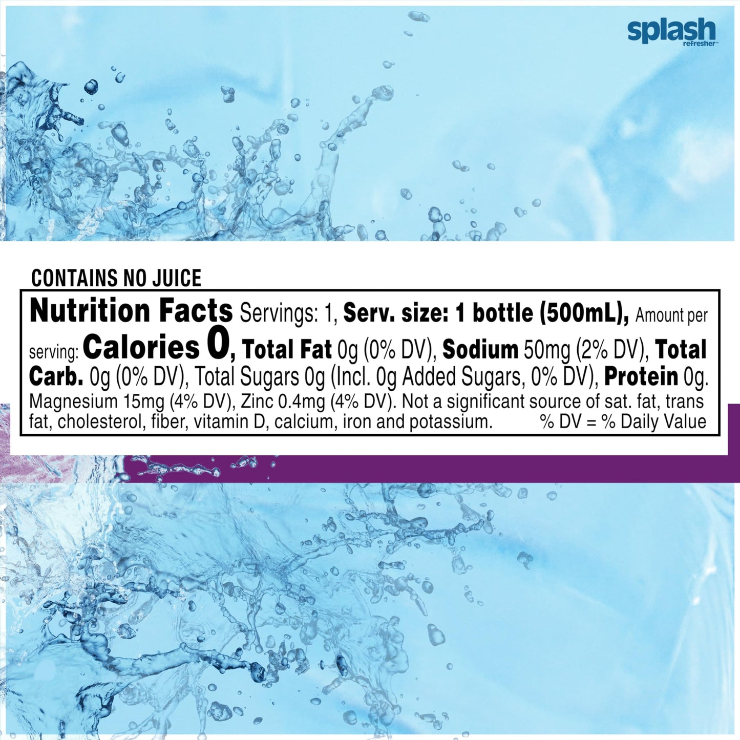 SPLASH BLAST Flavored Water Beverage, Acai G , 8 Fl Oz Bottles, 24 Pack, Clear