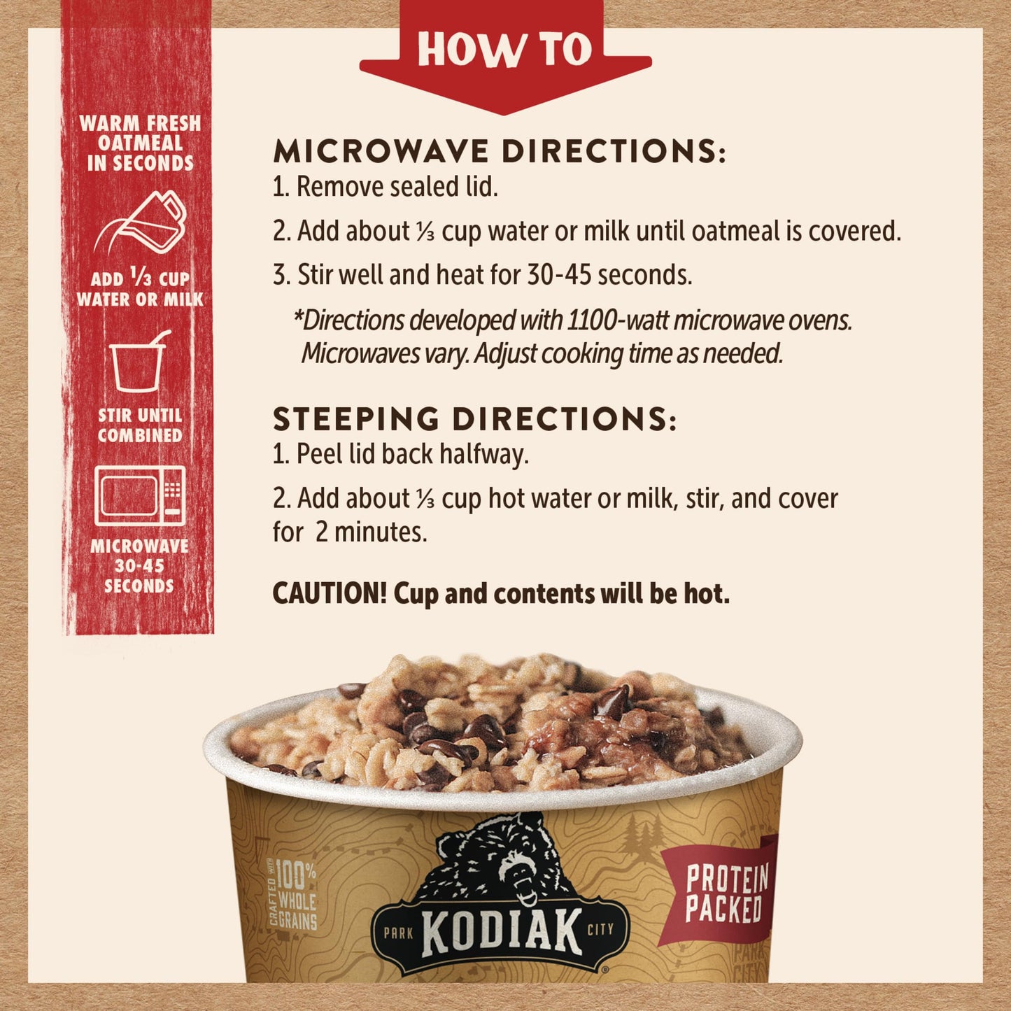 Kodiak Cakes Instant Oatmeal Cups, Peanut Butter Chocolate Chip, High Protein, 100% Whole Grains, (12 Cups)