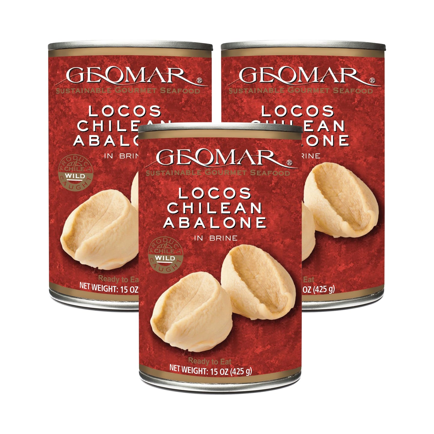 Geomar Locos (Chilean Abalone) in Brine - Hand Caught Seafood - 3 Pieces per Can - 15 oz - 3 Pack