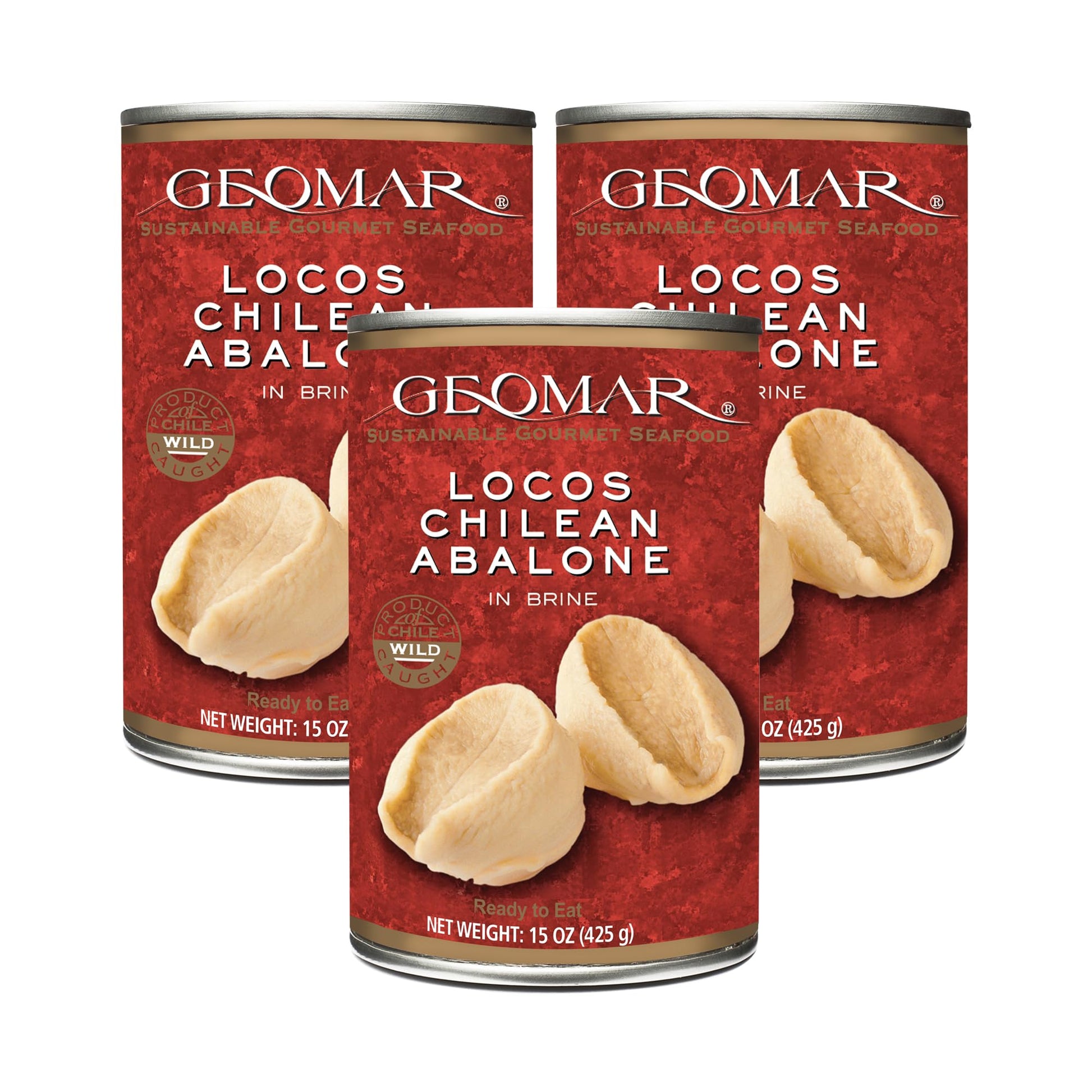 Geomar Locos (Chilean Abalone) in Brine - Hand Caught Seafood - 3 Pieces per Can - 15 oz - 3 Pack
