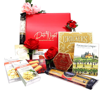 Gift Basket Village Date Night Gift Box – Gourmet Pasta, Cheese, Crackers, Cookies, Roca And More, Ideal Valentine'S Day Gift Or Anniversary Surprise, Handcrafted With Care