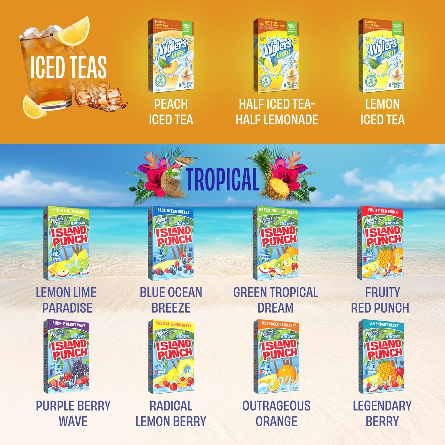 Wylers Light Sugar Free Drink Mix Variety Pack - 20 Flavors, 176 Packets, 0.1 Ounce Each