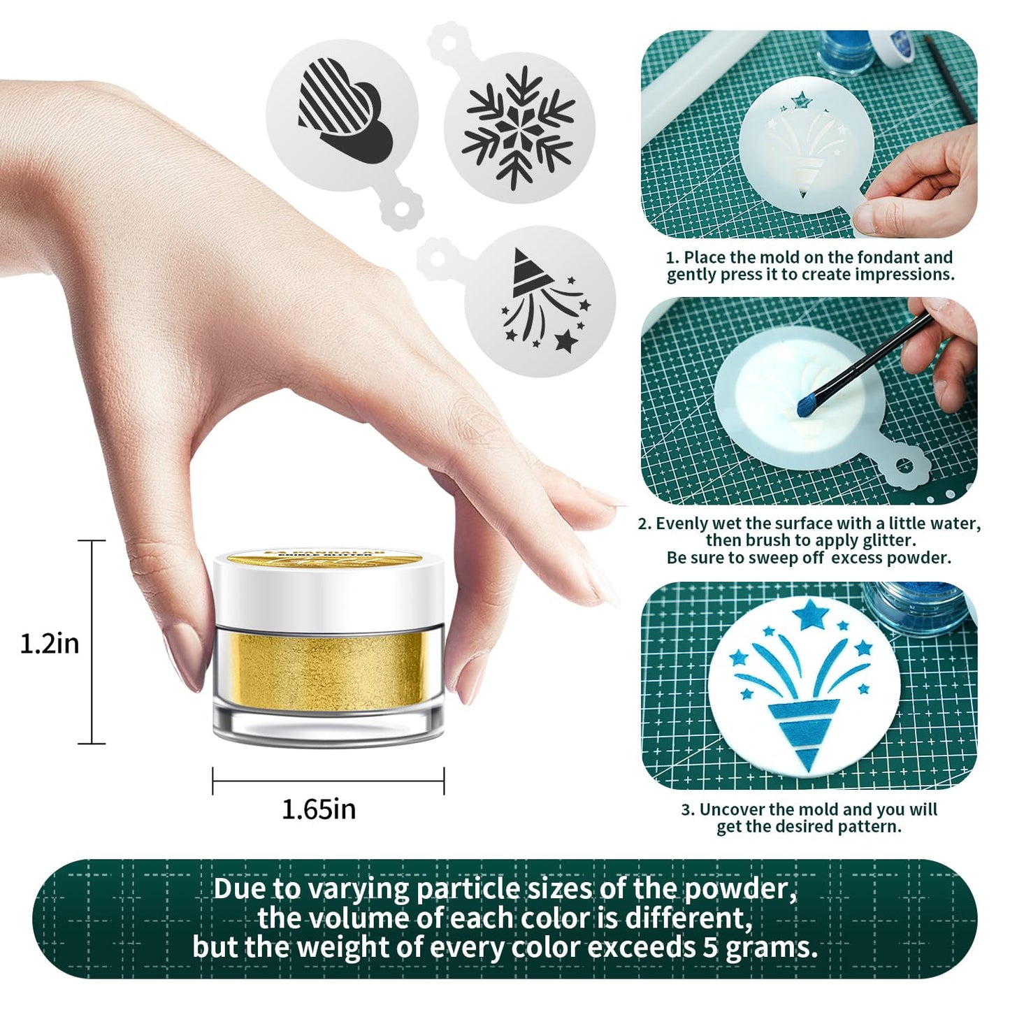 Edible Luster Dust Glitter - Food Grade For Drinks, Dessert Decorating Shimmering Glitter For Baking, Cake, Fondant, Chocolate,