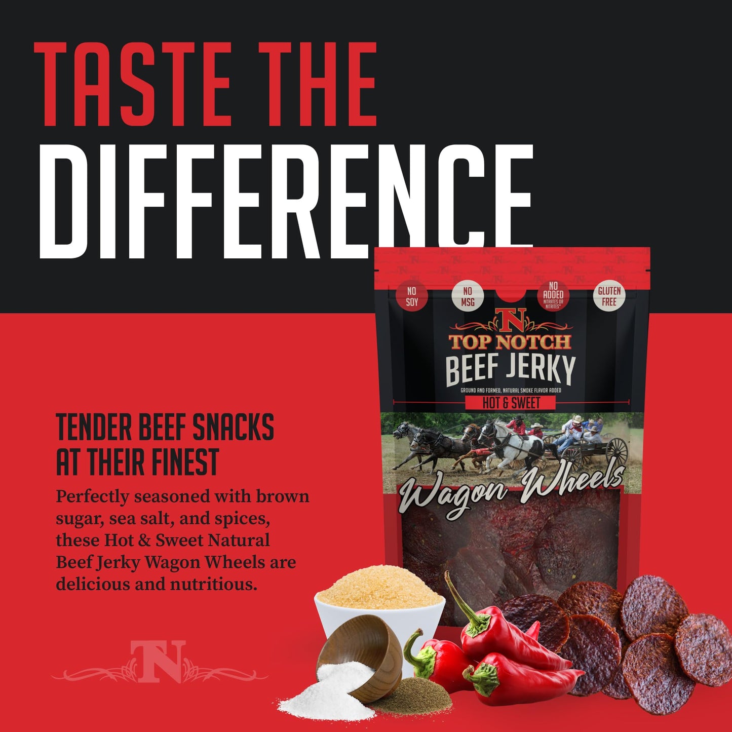Top Notch Jerky Beef Jerky - High Protein Snacks - 10 oz Bag - Hot and Sweet Flavor