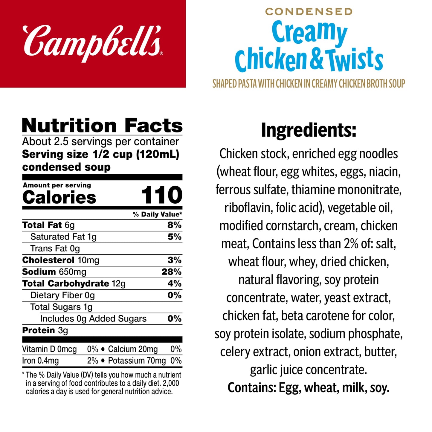 Campbells Condensed Kids Creamy Chicken and Twists Soup, 10.5 oz Can (12 Pack)