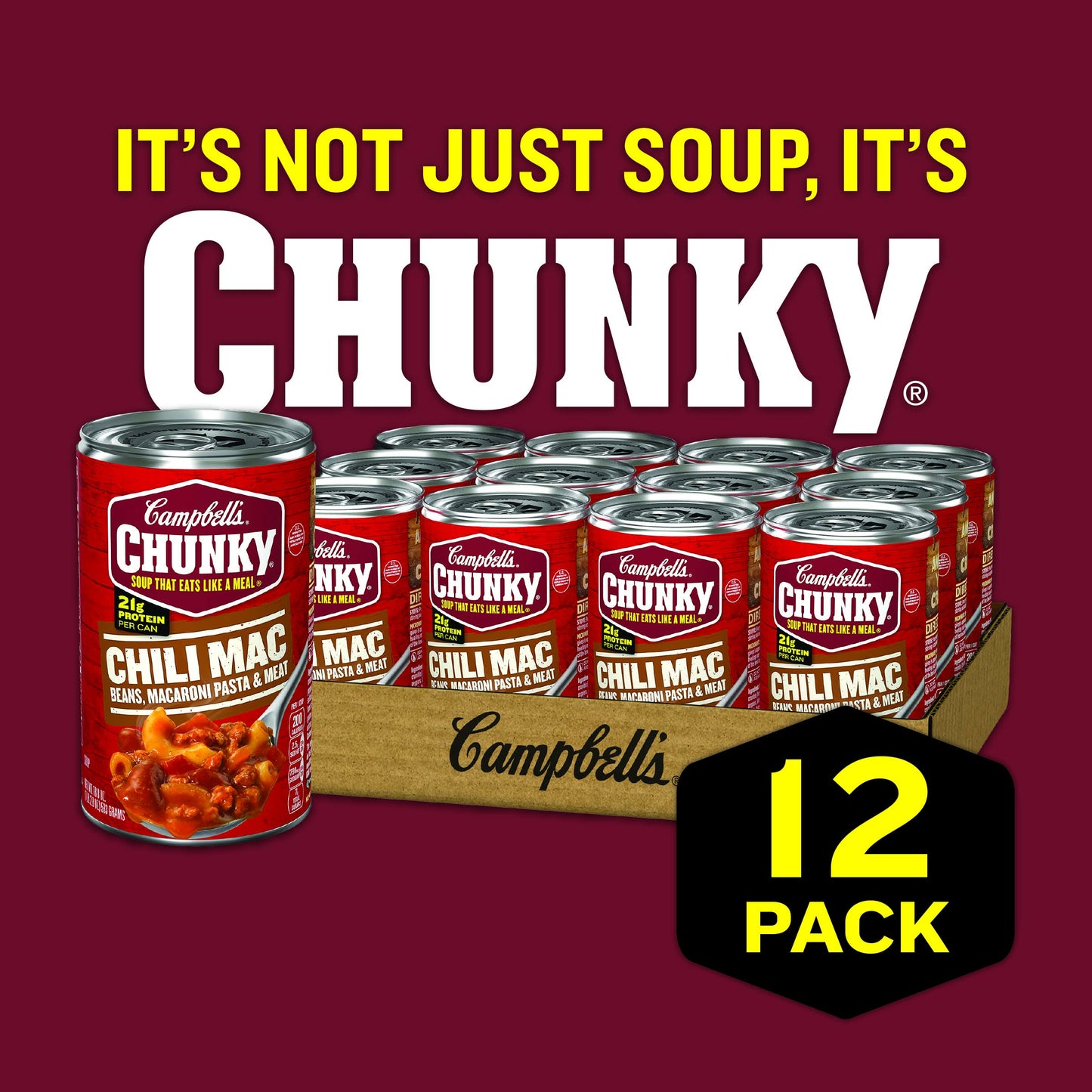 Campbells Chunky Chili Mac Soup, 18.8 oz Can (12 Pack)