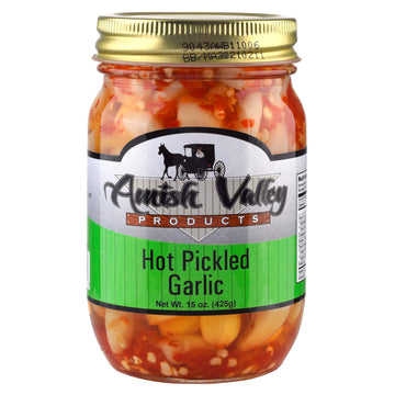 Amish Valley Products Country Pickled Garlic Sweet Or Hot Flavor 15 Oz Glass Jar (Hot, 1 - 15Oz Jar)