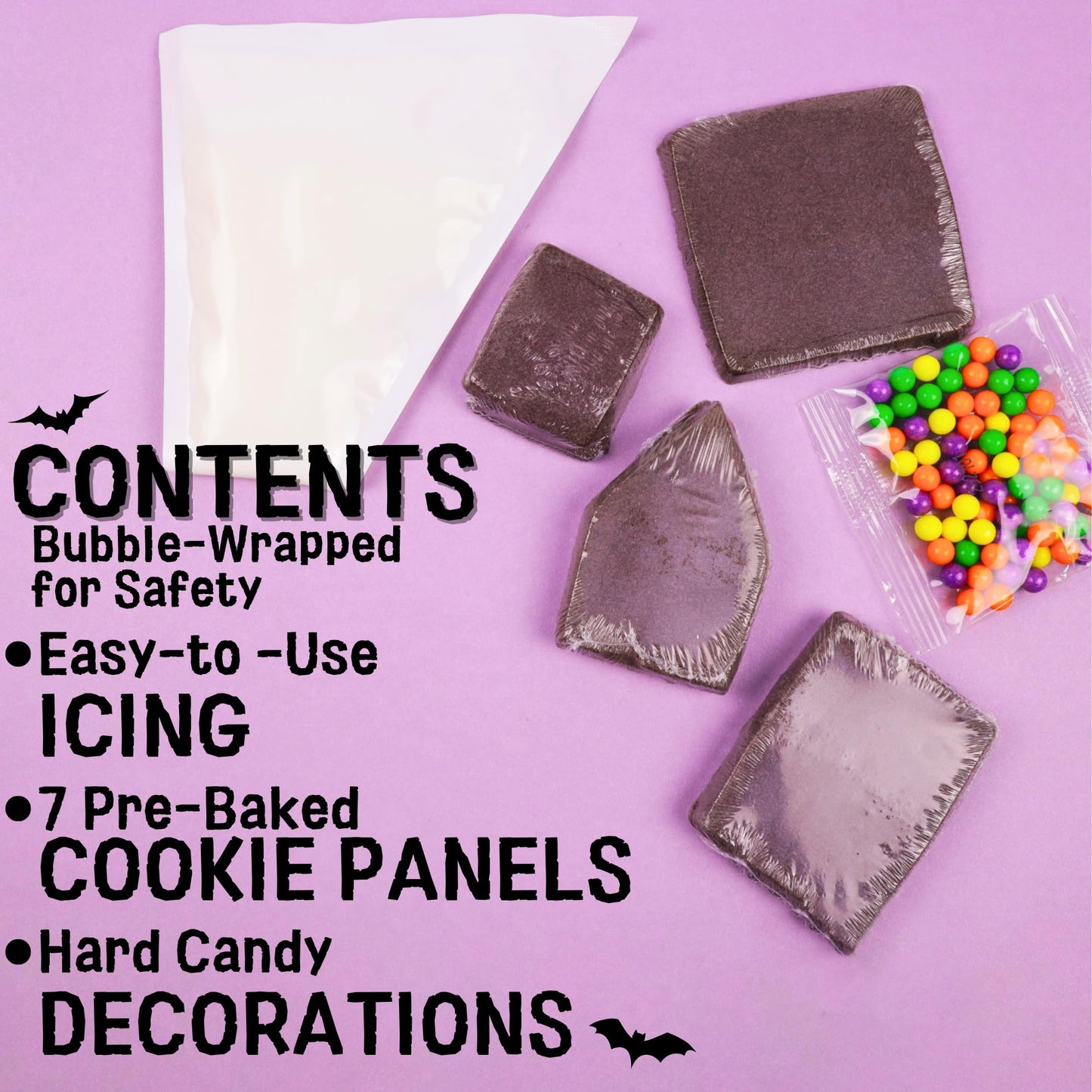 Small Halloween Gingerbread House Kit, DIY Cookie Decorating Activity, Supplies Included, 6.88 Ounces