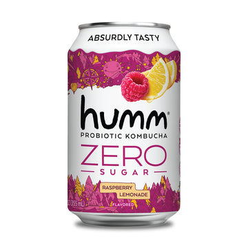 Humm Probiotic Kombucha Zero Sugar Raspberry Lemonade - No Refrigeration Needed, Keto-Friendly, Organic, Vegan, Gluten-Free - 12