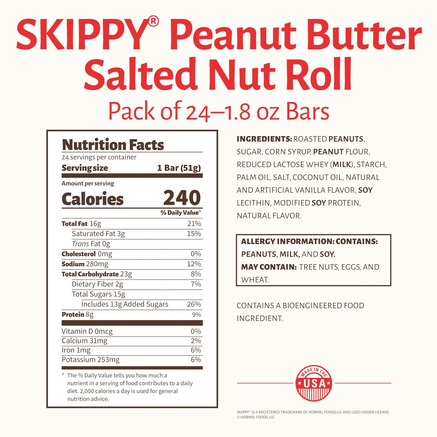 Pearson'S Skippy Peanut Butter Salted Nut Roll | Peanut, Caramel, Peanut Butter Candy | 24 Full- Size Candy Bars |Bulk, Individu