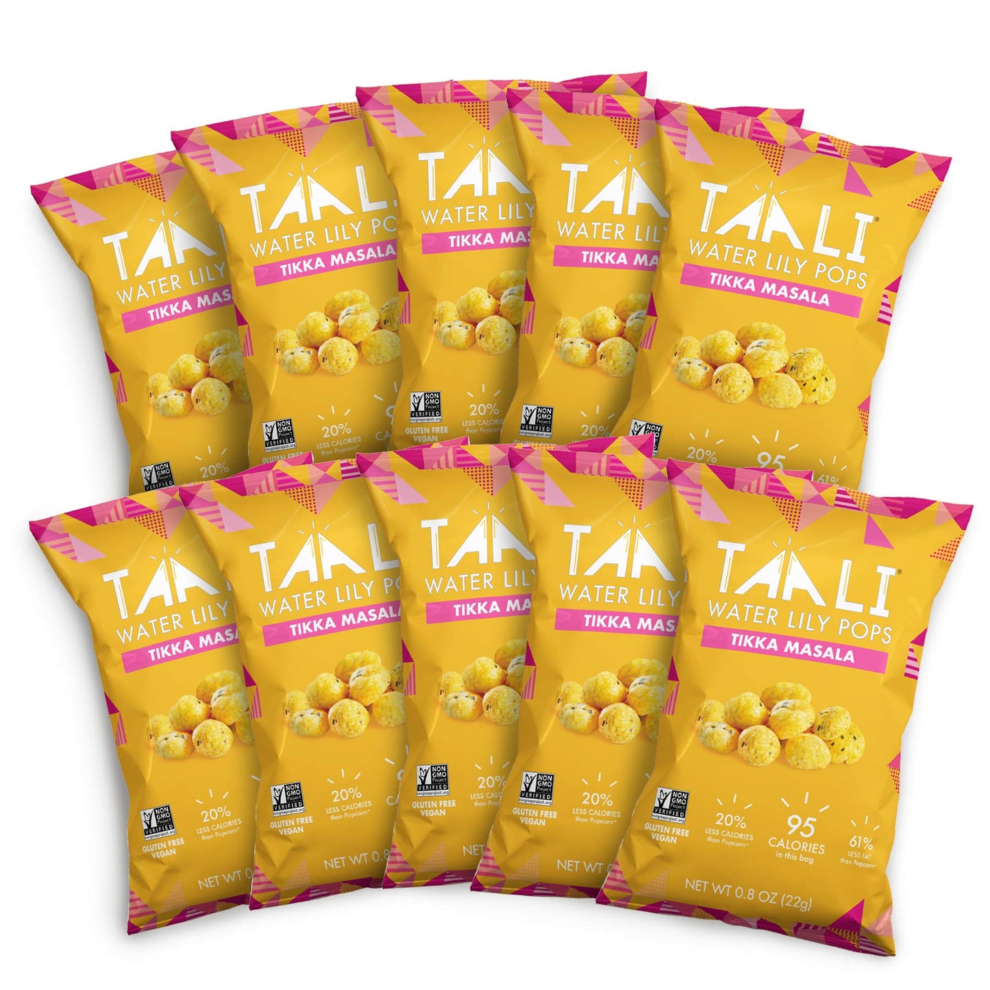 Taali Tikka Masala Water Lily Pops (10-Pack) - Savory Flavor From India | Crunchy Superfood Snack | Protein-Rich Roasted Pops |