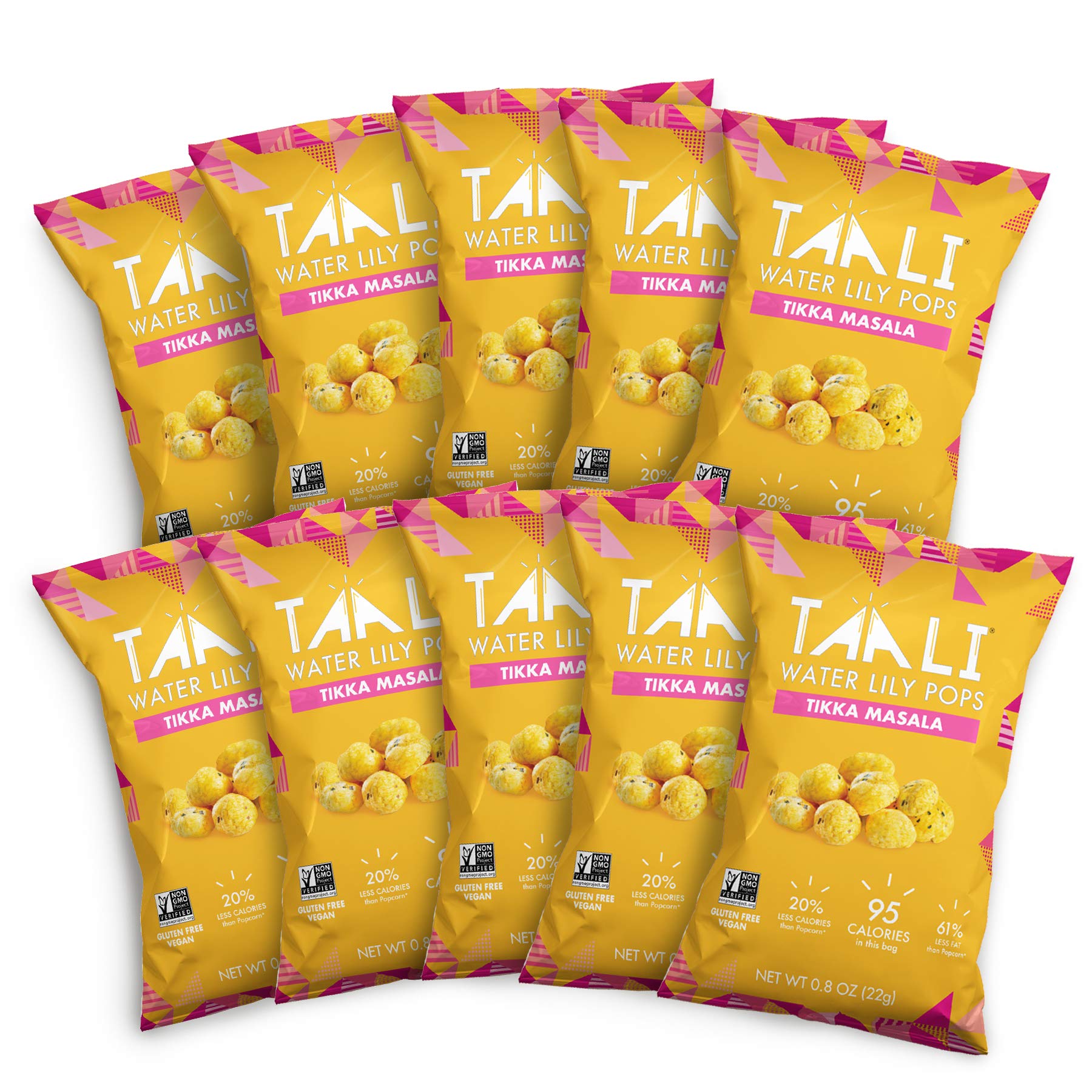 Taali Tikka Masala Water Lily Pops (10-Pack) - Savory Flavor From India | Crunchy Superfood Snack | Protein-Rich Roasted Pops |