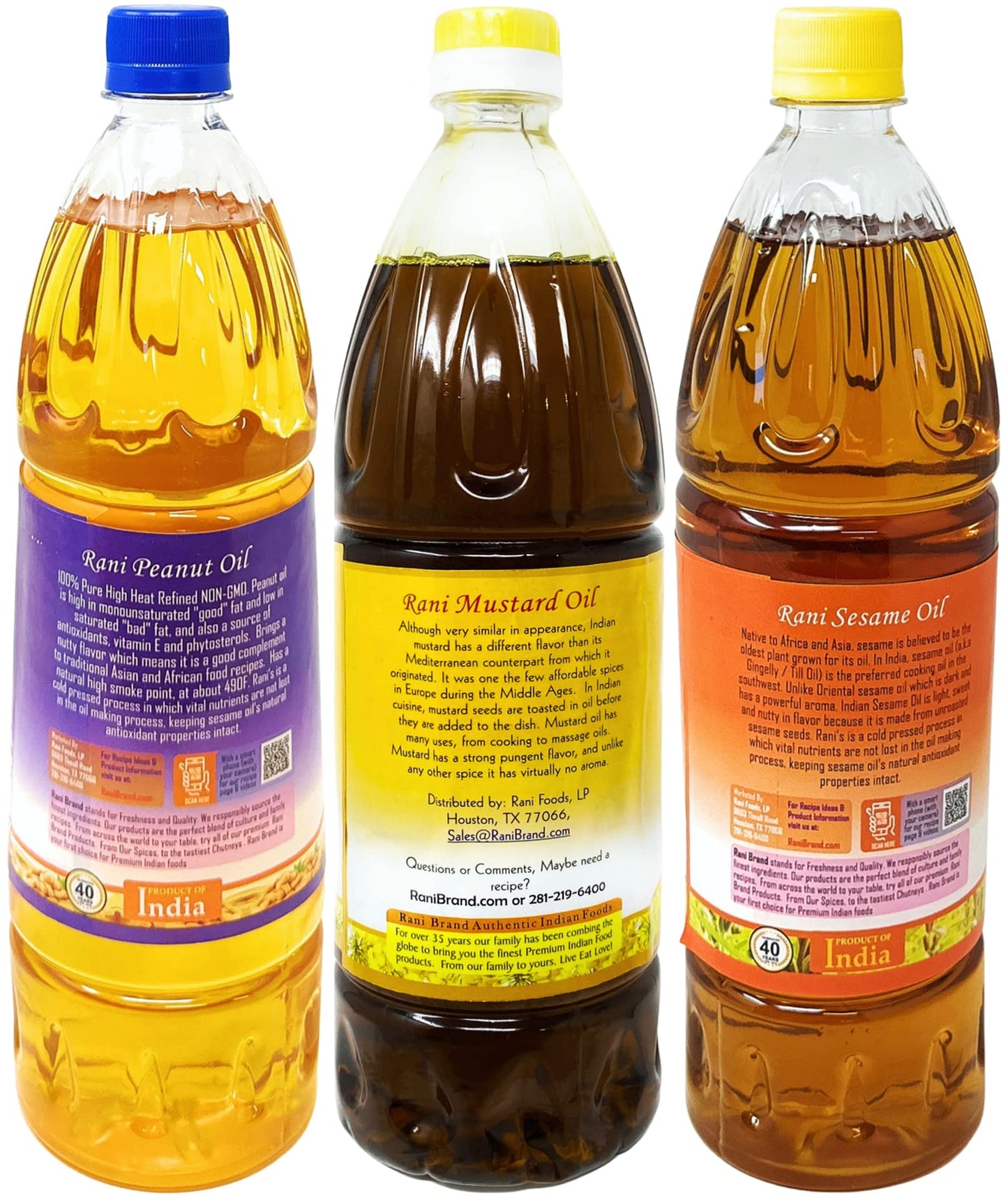 Rani Premium Oils Combo Set Of 3 - Peanut Oil, Mustard Oil, Sesame Oil 33.8 Ounce (1 Liter) ~ Cold Pressed | 100% Natural | Kosh