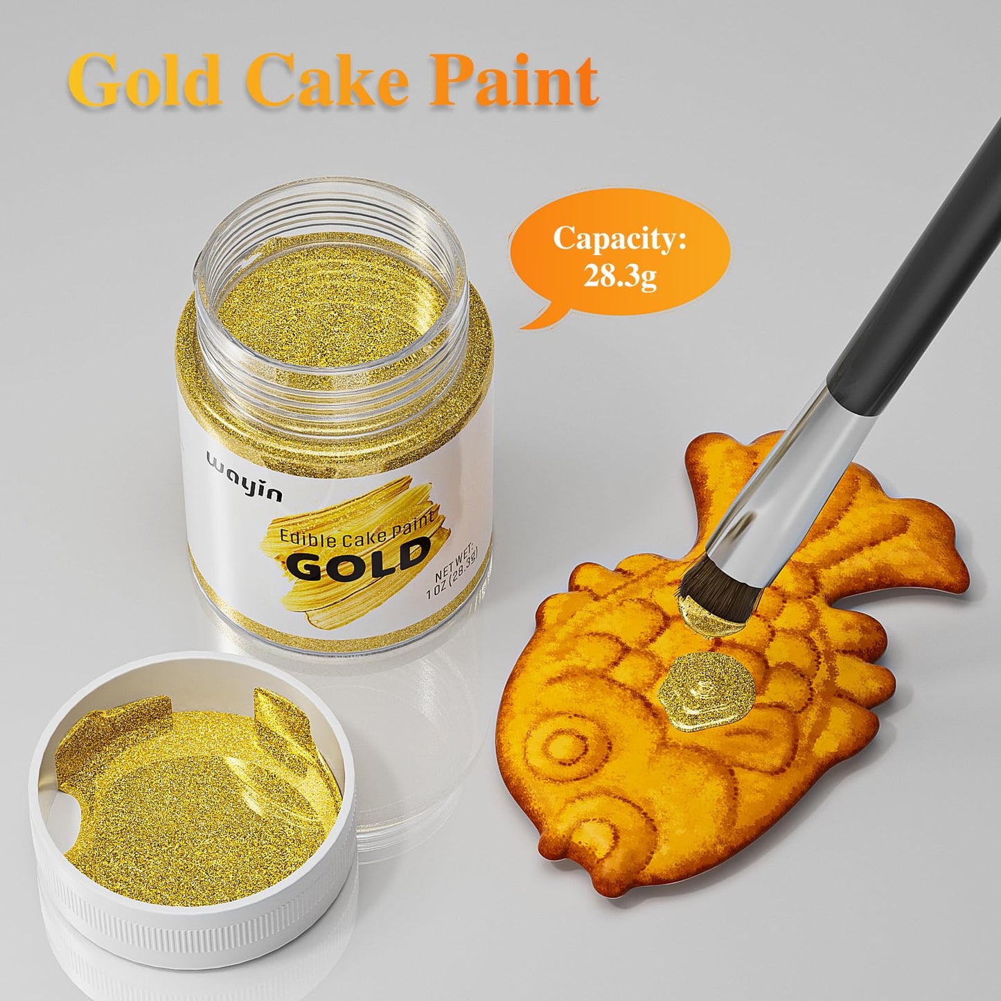 Gold Food Coloring Metallic Glitter Paint For Baking-Wayin Upgraded Vibrant Color Edible Glitter Cake Paint For Art Decorative F