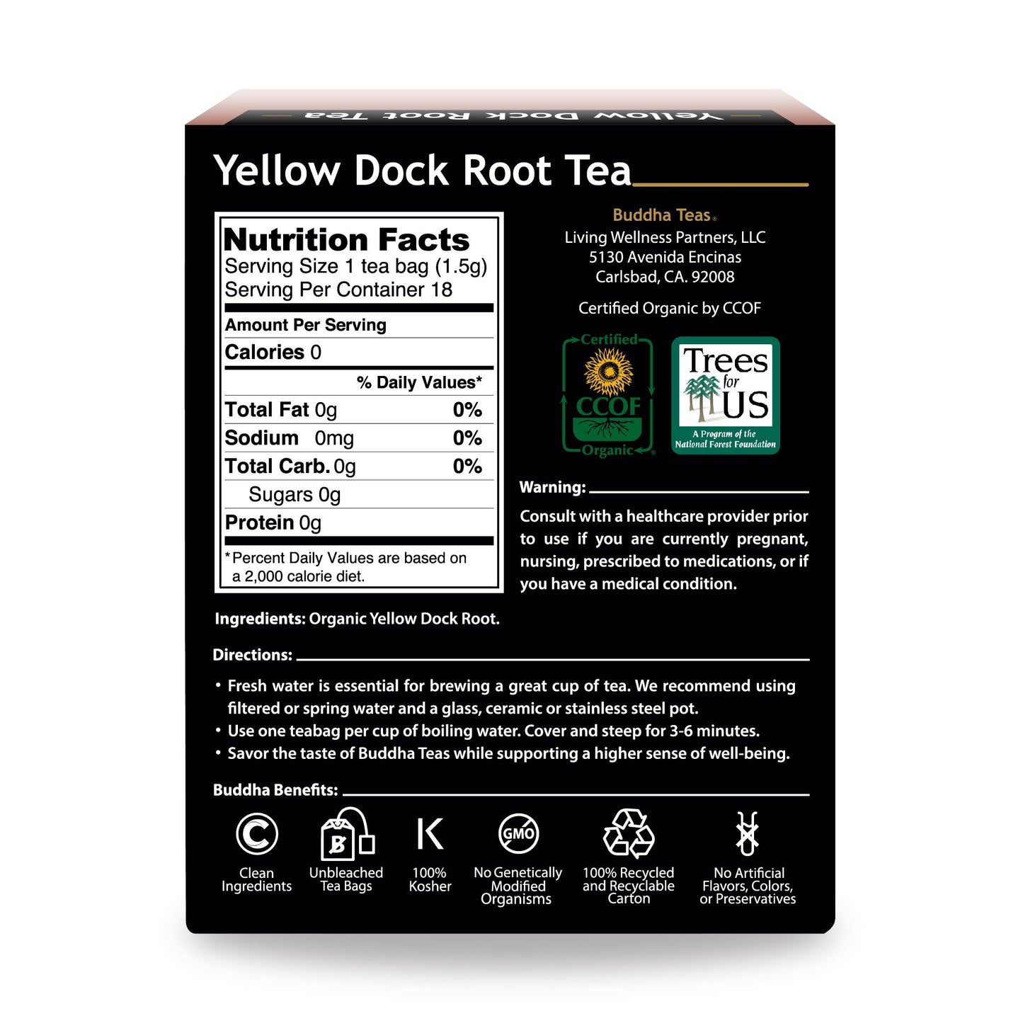 Buddha Teas Organic Yellow Dock Root Tea - USDA Organic, OU Kosher, 18 Bleach-Free Tea Bags