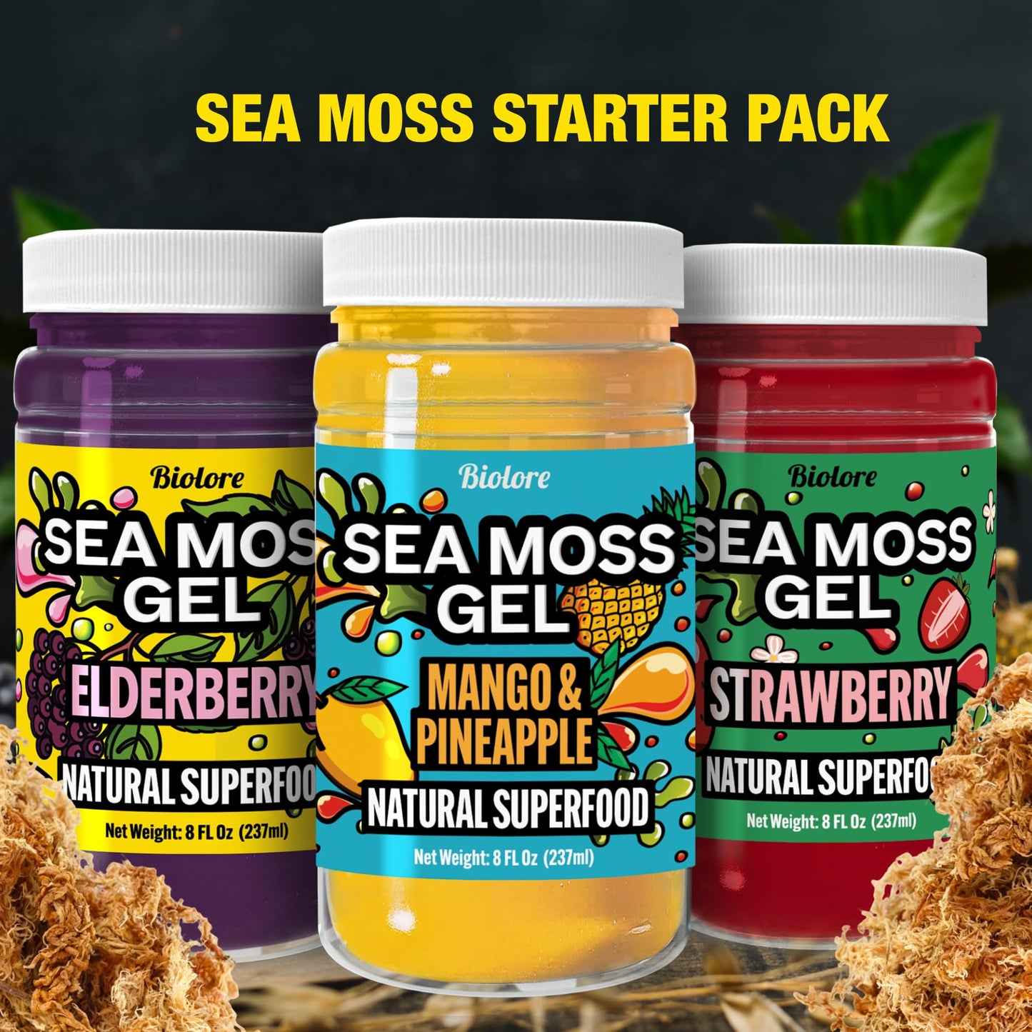 Biolore Sea Moss Gel - Wildcrafted Irish Sea Moss, Made in USA - Superfood with Essential Vitamins, Trace Minerals - Mango Pinea