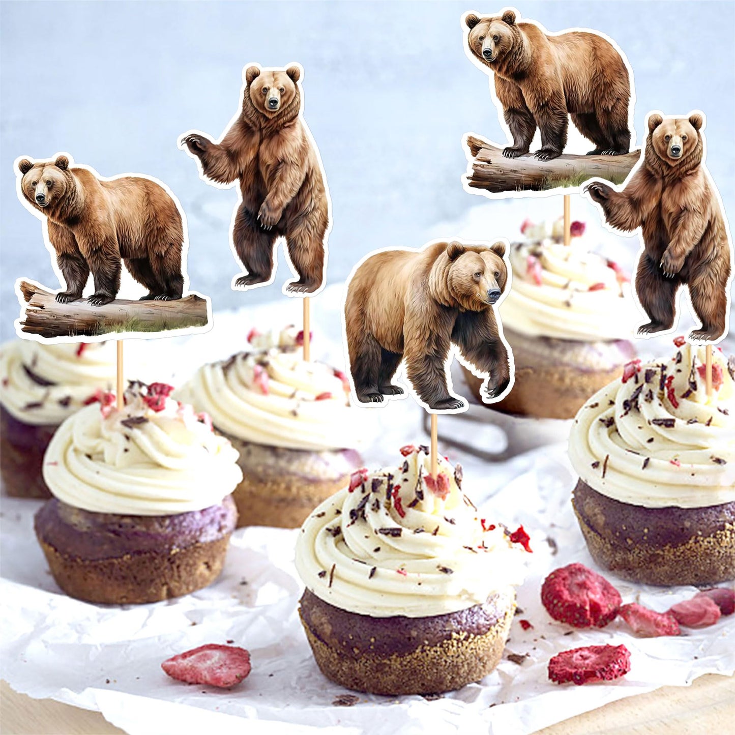 Ercadio 24 Pack Brown Bear Cupcake Toppers Brown Bear Cupcake Picks Animal Cupcake Picks Brown Bear Birthday Cupcake Decorations