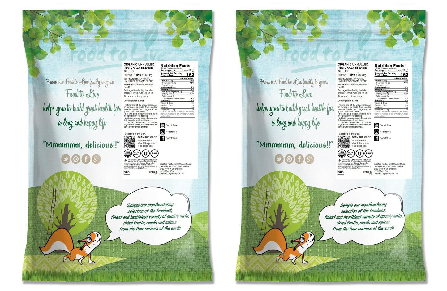 Food to Live Organic Unhulled Sesame Seeds, 16 Pounds - Non-GMO, Whole Natural Raw White Sesame Seeds, Kosher, Vegan, Bulk, Rich