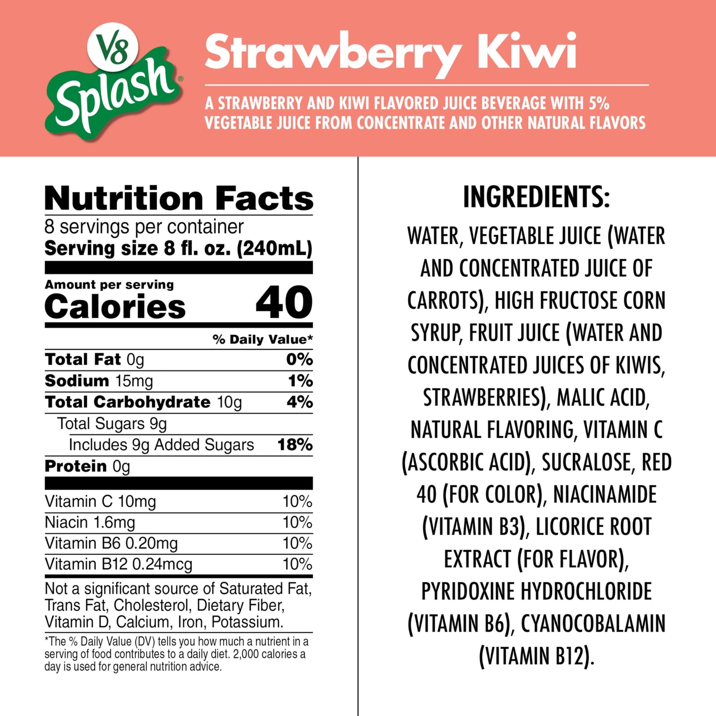 V8 Splash Strawberry Kiwi Flavored Juice Beverage, 64 Fl Oz Bottle