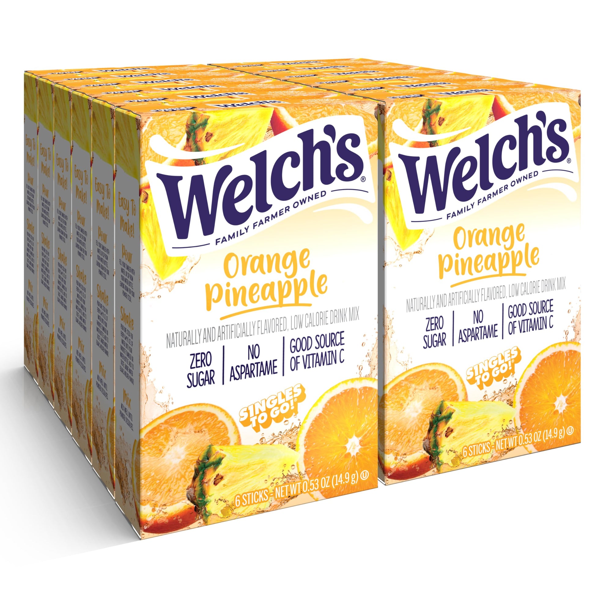 Welch'S Singles To Go Water Drink Mix - Powder Sticks, 12 Boxes With 6 Packets Each - 72 Total Servings, Orange Pineapple, Pack