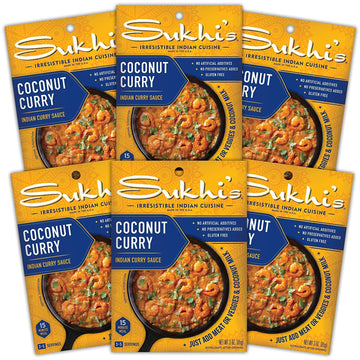Sukhi's Indian Curry Sauce - Coconut Curry Sauce 3oz (Pack of 6) 84 Servings - Gluten Free Indian Sauce Indian Simmer Sauce