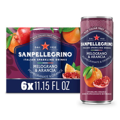 Sanpellegrino Italian Sparkling Drink Melograno And Arancia, Sparkling Orange And Pomegranate Beverage, 11.15 Fl Oz Can