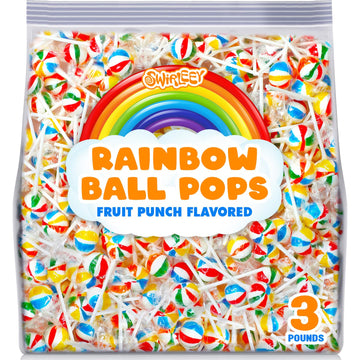 Rainbow Lollipops - 3 Pounds - Beach Ball Rainbow Pops - Fruit Punch Flavored - Birthday Parties, Carnivals & Events - Colorful 