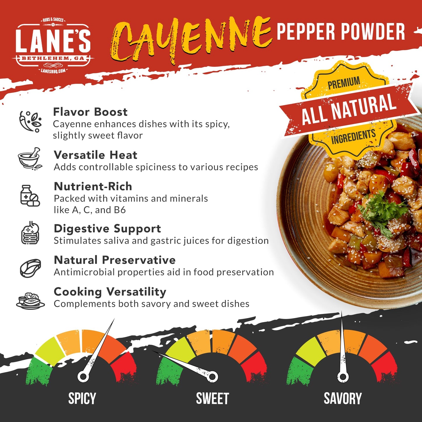 Lane'S Cayenne Pepper Powder, All-Natural Cayenne Red Peppers Powder, Goes Well With Meat & Veggies Cayenne Hot Pepper Powder, M