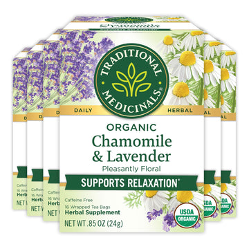 Traditional Medicinals Tea  Organic Chamomile & Lavendar  Stress Relief  96 Tea Bags (6 Pack)