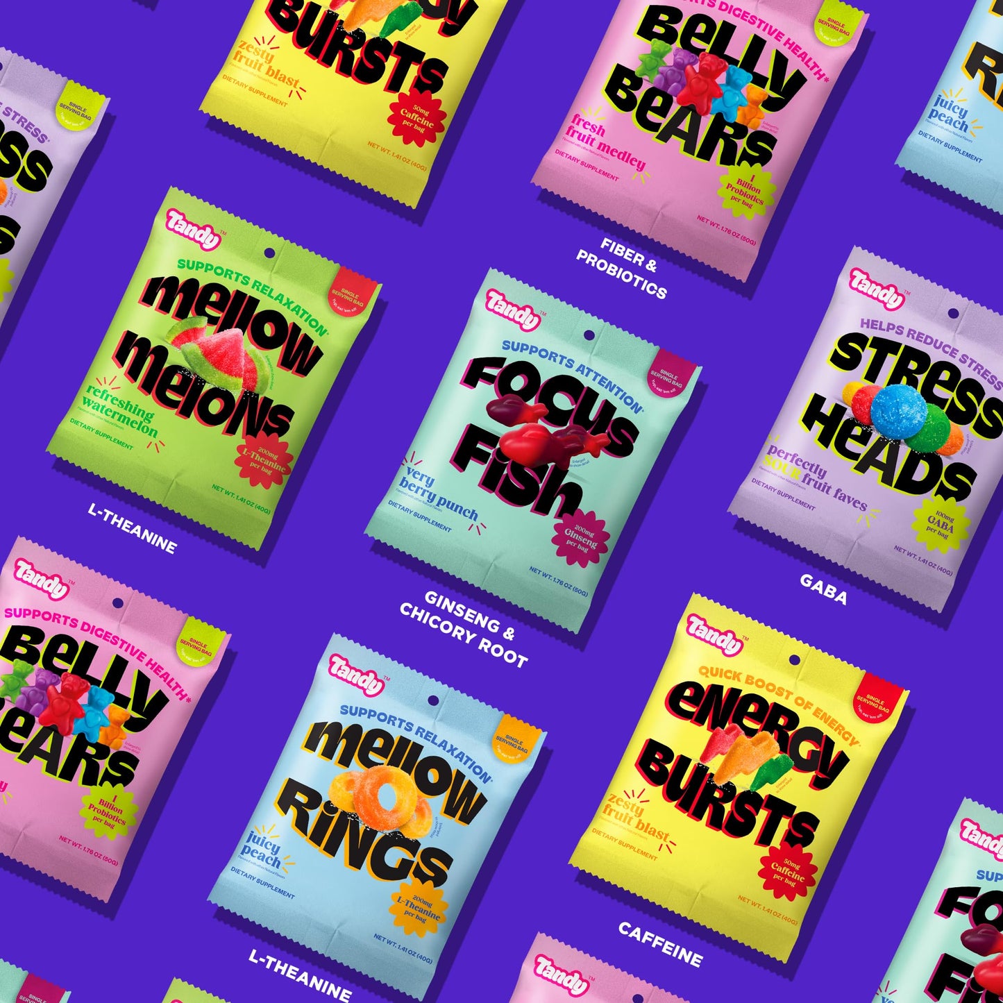 Tandy Stress Heads GABA Amino Acids Gummies I Perfectly Sour Fruit Faves Flavor Gummies Helps Support Stress Relief I Gluten-Free  Dietary dietary product Gummy I 6-Pack