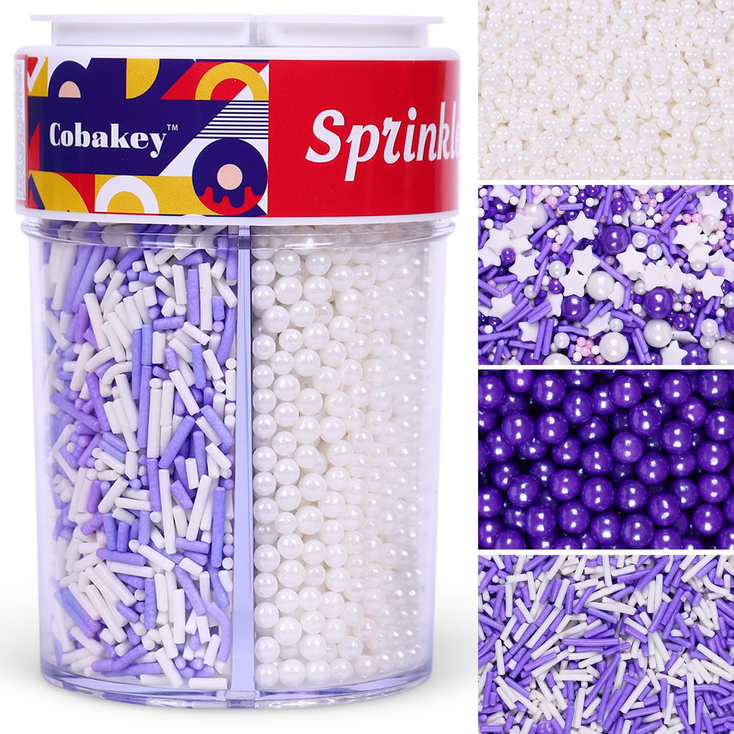 Sprinkles for Cake Decorating Edible Purple and White Jimmies Nonpareils Sugar Pearl Sprinkles Mix for Cookie Ice Cream Candy Ch