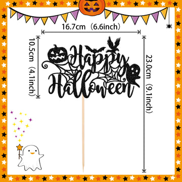 1 Pcs Happy Halloween Cake Topper Black Glitter Spider Web Pumpkin Bat Ghost Halloween Cake Pick Halloween Cake Decoration For H