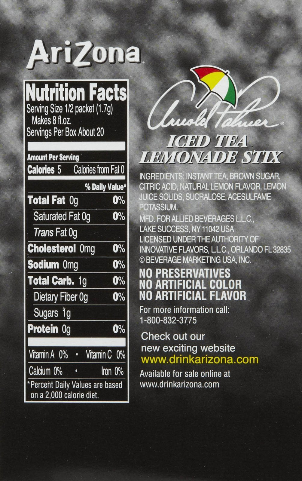 Arizona Arnold Palmer Half & Half, 1.27 Ounce (1 Box, 10 Sticks Per Box)