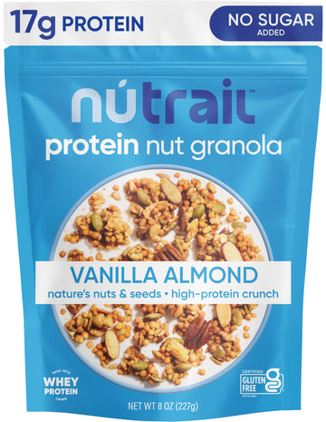 NuTrail 17g Protein Nut Granola Cereal, Vanilla Almond, No Sugar Added, Keto, Low Carb, Gluten Free, Grain Free, Healthy Breakfa